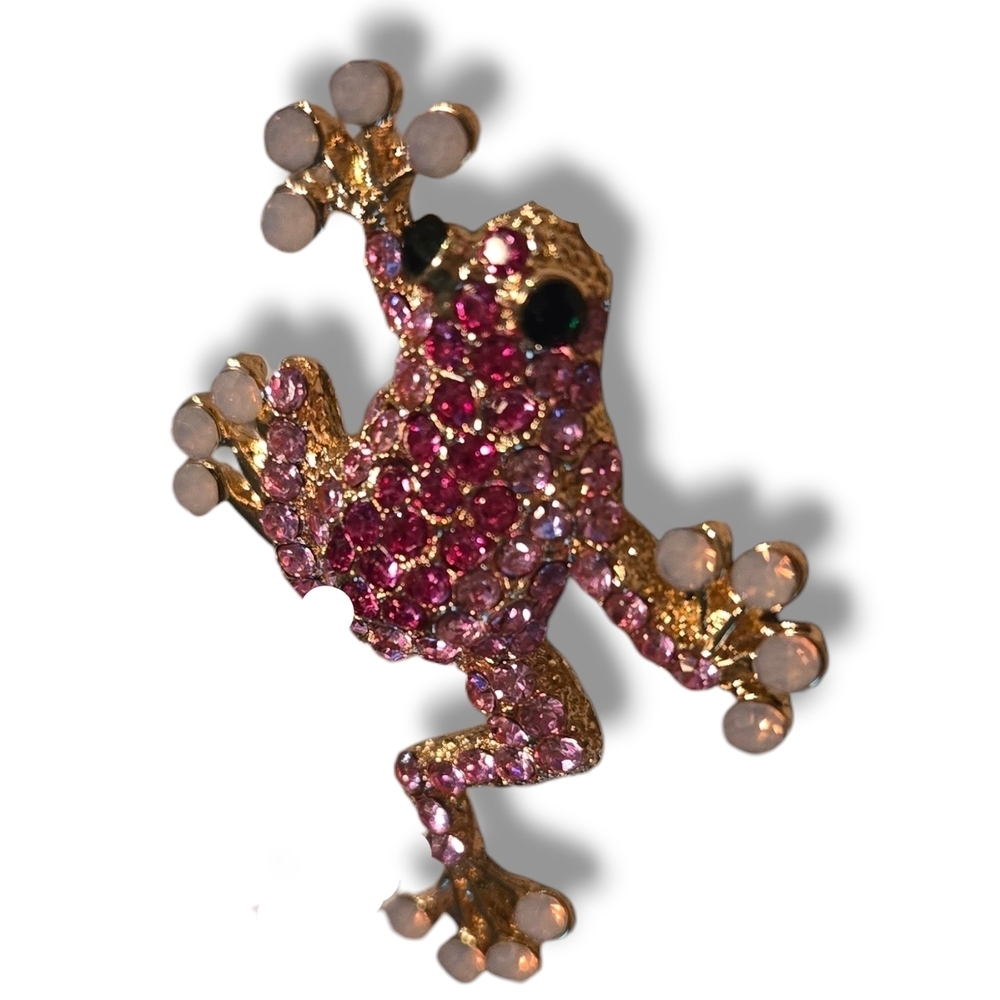 Whimsical Pink and Gold Tree Frog Brooch